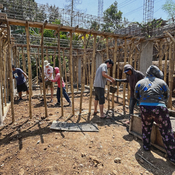 Construction team behind Tri Hita Karana Bali's second permaculture center in Tabanan.